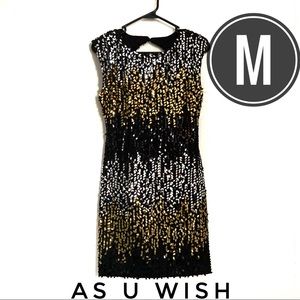 As U Wish Sleeveless Sequin Gold Silver And Black Cocktail Dress